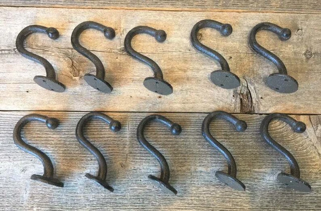 Antique Cast Iron Wall Hooks U Shaped Entryway Coat Hat Towel Hanging Set of 10