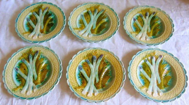 6 Assiettes A Asperges En Barbotine Faience De Salins Ou Orchies