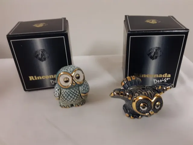 DeRosa Rinconada Owl: Blue Owl 1707 Dark Blue with Wings Up, Turquoise Owl 1717