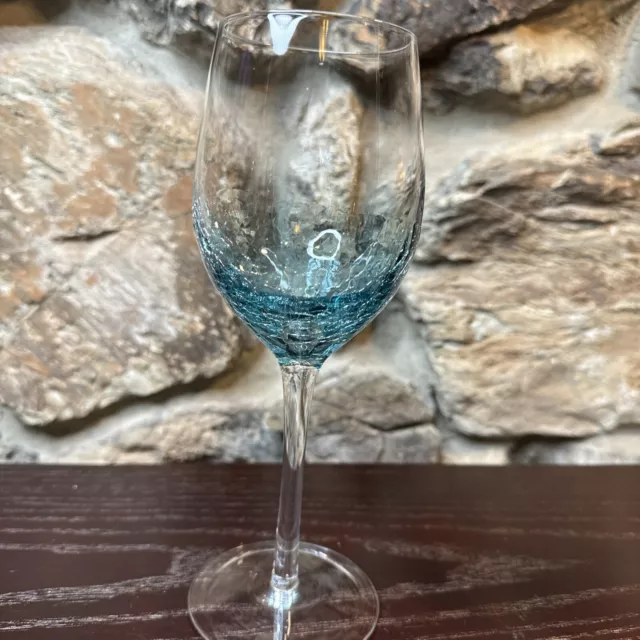 Pier 1 Imports Teal Blue Crackle Glass Wine Glass