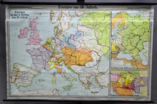 vintage pull down map Europe in the 18th century