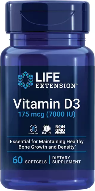 Life Extension Vitamine D3 175mcg (7,000IU) 60 Gélule OS Santé Immune Système