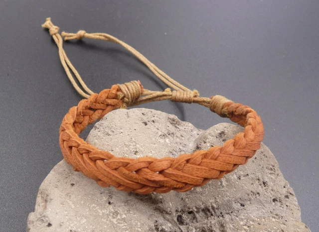 Bracelet En Cuir Réglable Marron Clair - Munduk Artisanat - Unisexe - Neuf Avec Étiquettes