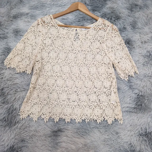 Forever New Womens Crochet Lace Vintage Victorian Style Blouse Top 12 Cream Boho