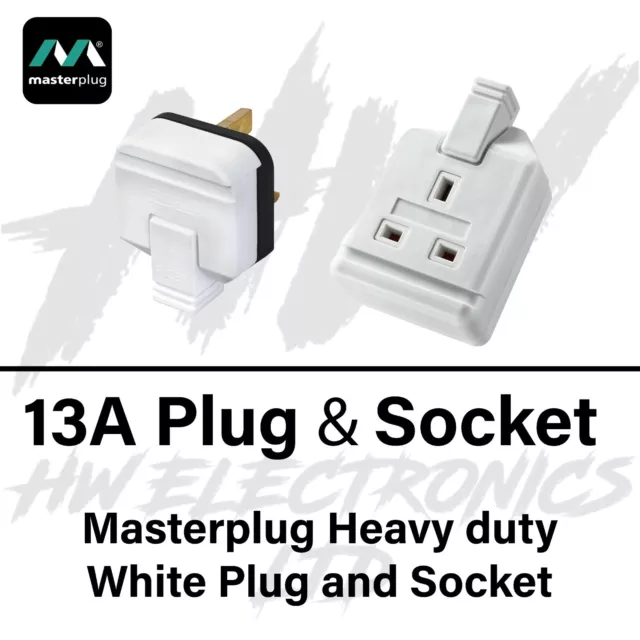 WHITE Rubber Composite Plug Socket 13A Heavy Duty Mains Electrical 3pin 13 AMP