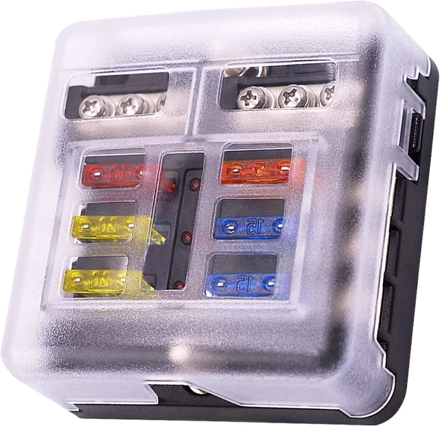 Bloc Fusibles 6 Voies étanche Avec LED - 12V/24V, Fusibles à Lame, Barre Négative Intégrée, Pour Voiture/bateau/camping-car