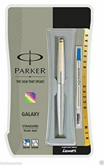 1 Pack Parker Galaxy Acier Inoxydable Gt Roller Stylo Bille Encre Bleue