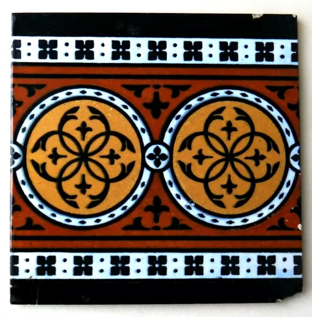 Nice Original Antique Glazed Gothic Victorian  6" x 6" Tile Minton Hollins