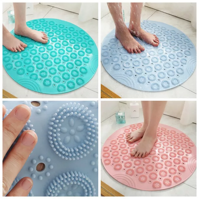 Textured Surface Round Shower Mat Anti-Slip Bath Mats With Drain Hole Massage Ro 3
