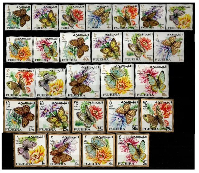 Fujeira, MI # 159-85, MNH, 1967, Butterflies, INSECTS, FLOWERS, FAUNA, 27 STAMPS