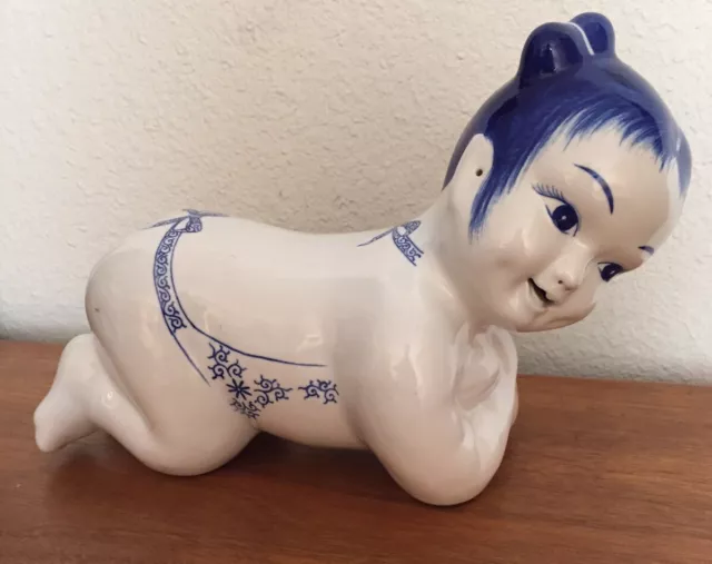 Vintage Blue And White Girl Chinese  Porcelain Opium Pillow