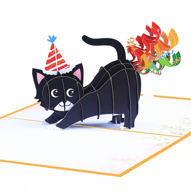 Happy Birthday Pop-Up Card With Envelope Postcards 3D Black Cat Birthday Card /