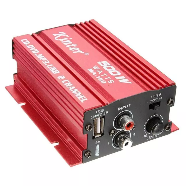 Mini Amplificatore Stereo A 2 Canali Auto 500W 12V Usb Sd Mp3 Fm Impianto Audio