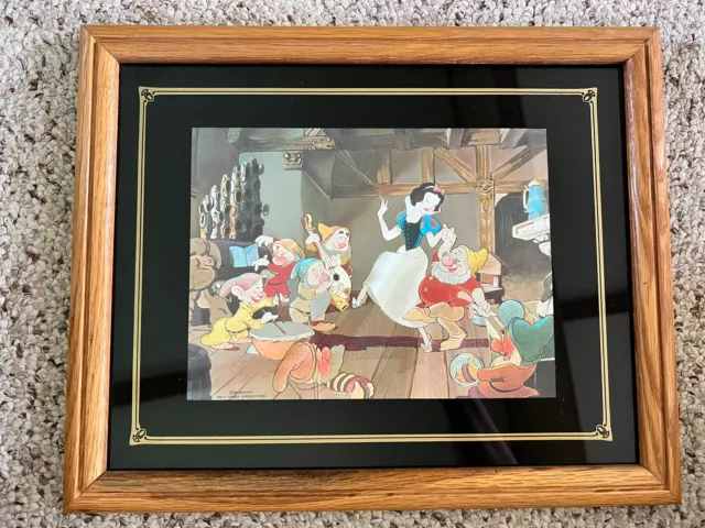 Vintage Walt Disney Snow White & The Seven Dwarfs Dufex Silver Foil Print Framed