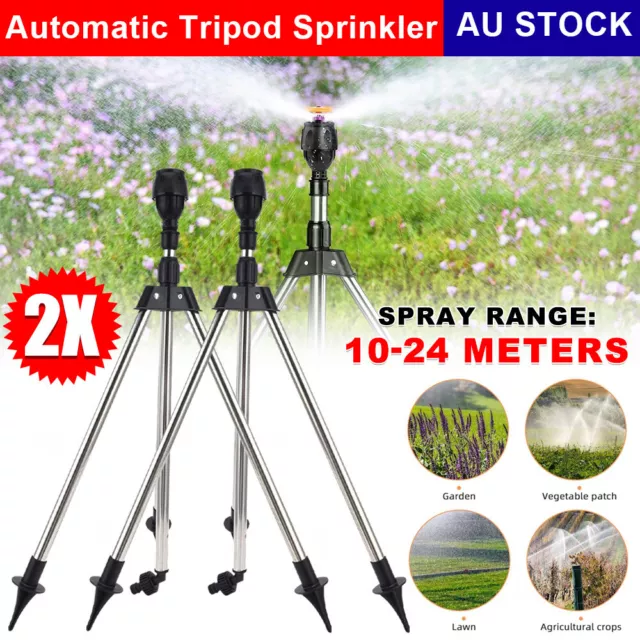 1/2x Automatic Rotating Sprinkler W/Tripod 360-Degree Watering Nozzle For Garden