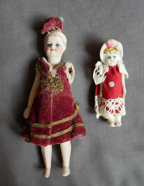 3 POUPÉES MIGNONETTES anciennes Biscuit et composition habillées XIXème