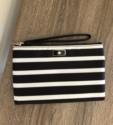 NWT Kate Spade NY Dawn Sailing Stripe Double Zip Nylon Wristlet Black Multi