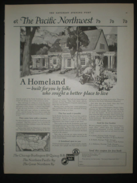 1924 THE CHICAGO BURLINGTON & QUINCY RAILROAD THE PACIFIC NORTHWEST print ad
