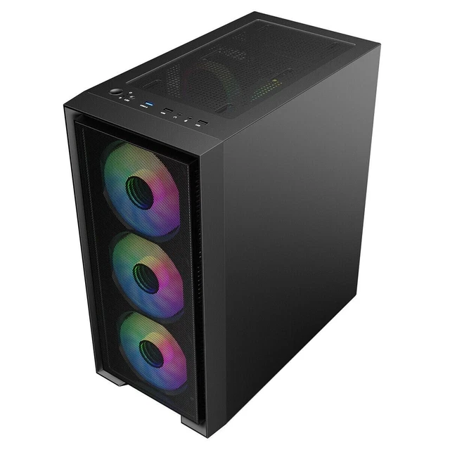 CIT LUNA MICRO ATX Gaming PC Case 4x ARGB LED Fans Glass Side Panel ...