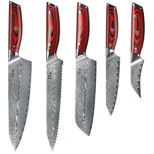 5Stk Küchenmesser Set Japan VG10 Damaskus Stahl Schälmesser Santoku Kochmesser