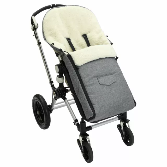 NATURAL Sheep WOOL Footmuff Cosy toes fits BUGABOO Pushchairs Prams Melange grey