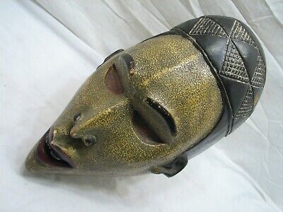 Nigerian African Tribal Art Igbo Tribe Primitive Hand Carved Painted Wood Mask A