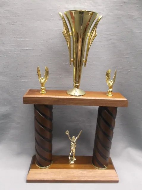 male achievement 2 post cup trophy award solid walnut base turned wood columns