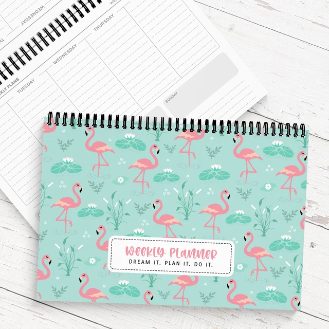 WEEKLY DESK PLANNER Organiser A4 FLAMINGO Office Family Ladies To Do ...