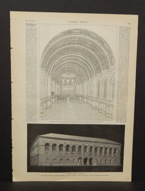 Harper's Weekly 1Pg New Building Being Erected for the Boston Library 1888 B5#89