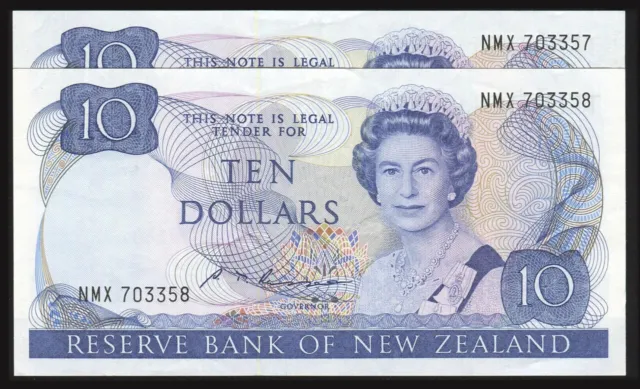New Zealand - $10 - Russell - Consecutive Pair - NMX703357 - NMX703358 - aUnc
