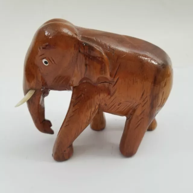 Antique Hand-Carved Wooden Asian Indian ELEPHANT STATUE Solid Sculpture 3.5"