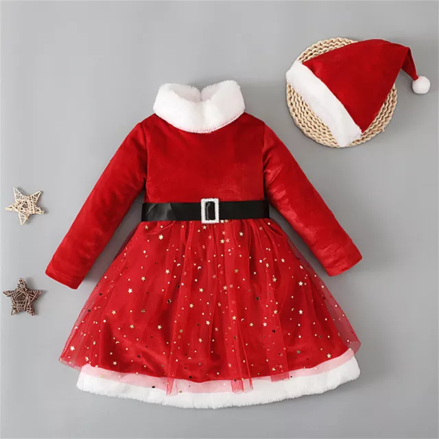 Toddler Baby Kids Girls Suit Christmas Cosplay Tulle Mesh Dress Hat 2PCs Set