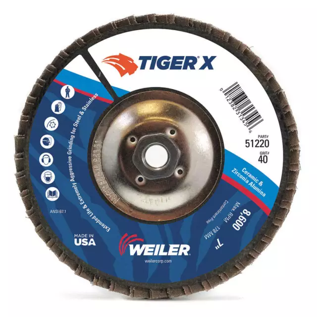 WEILER 98929 Flap Disc,7 in. x 40 Grit,7/8,8600 RPM