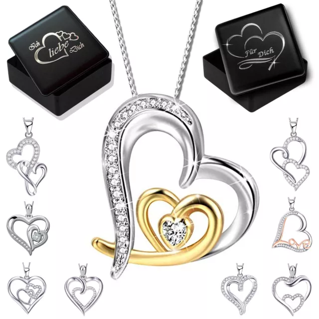 Damen Frauen Herz Halskette mit Anhänger echt Silber 925 Liebe Geschenkidee