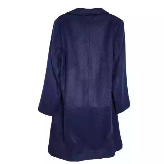 Bernardo Womens Coat Size Large Textured Long Jacket Navy Blue Wool Blend Pocket 2