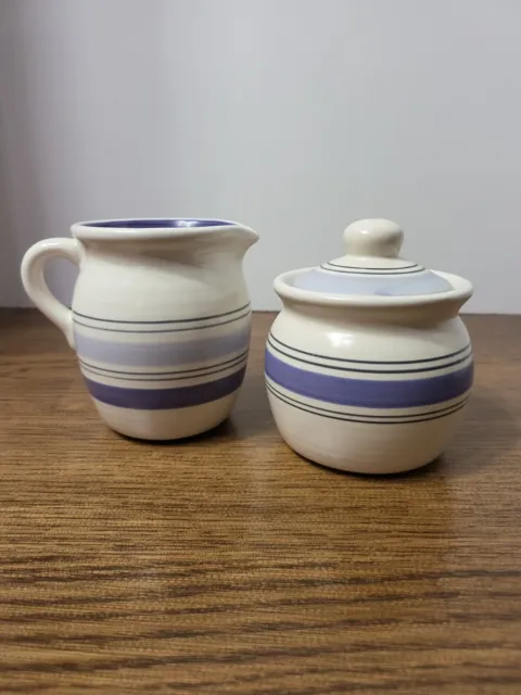 Pfaltzgraff Rio Sugar Bowl W/Lid Blue 3.25"  And Creamer 4.25" Mexico Pottery
