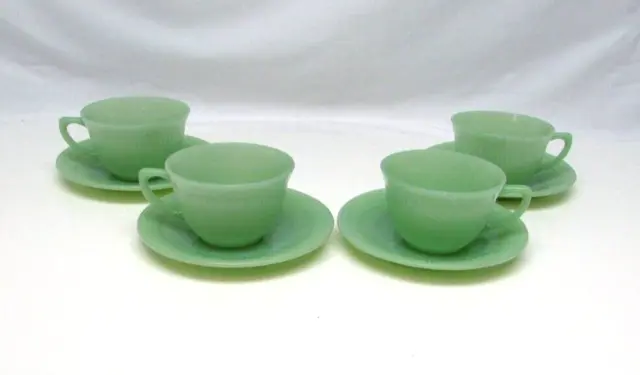 Lot of 4 Vintage Jade-ite Lancaster Jane Ray Cup & Saucers NOS (B)