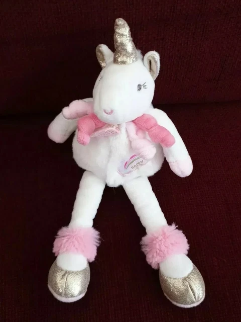 Doudou Peluche Licorne Pantin 22 Cm Et Compagnie Lucie Blanc Rose Doré happy arc