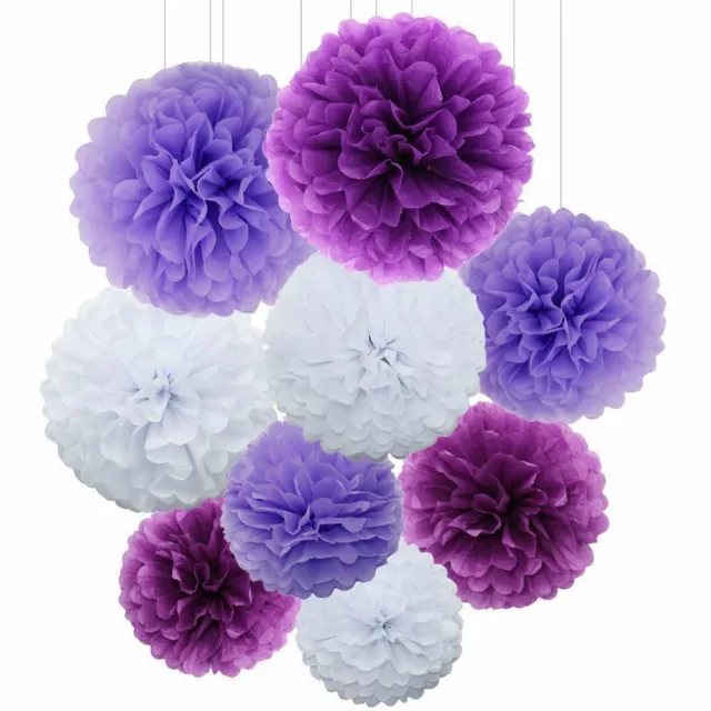 12x Purple Tissue Paper Pom Poms Flower Balls Wedding Party Decoration Pompoms