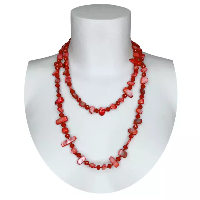 Collana Lunga Madreperla,perle,pietre Dure,cristalli da donna Rosso M/15