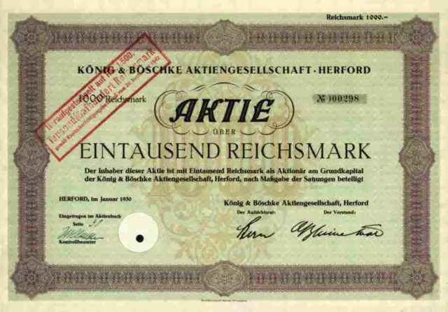 König Böschke 1930 Herford Westfalen CORONET Kunststoff Wald Michelbach 1000 RM