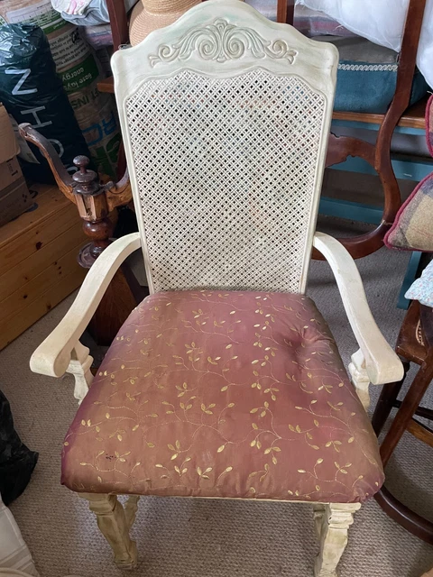 Bergere/cane backed arm chair; wooden frame/arms and padded seat