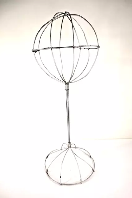 Vintage Wire Hat Wig Stand Metal 16" Tall Round Top & Bottom Display Decor