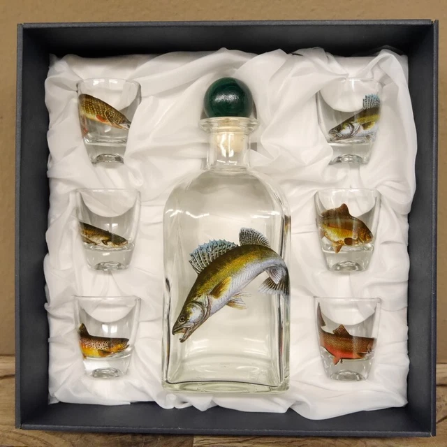 7-teiliges Aguardiente Vasos Juego Con Pescado Motivo + Garrafe Con Zander 3