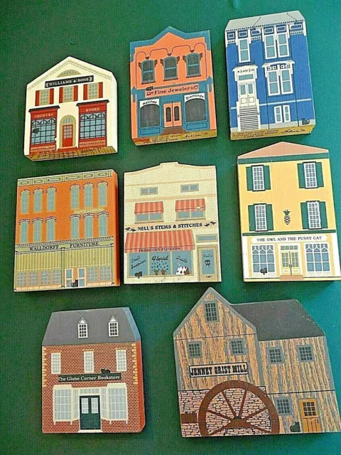 The Cat's Meow Lot -8 Painted Thin Buildings-all signed Faline,1990's-door decos