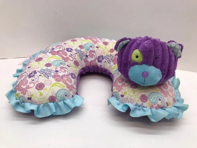 MUD PIE Baby Travel Head Neck Support Pillow Soft Plush Cushion Dog Purple, Blue