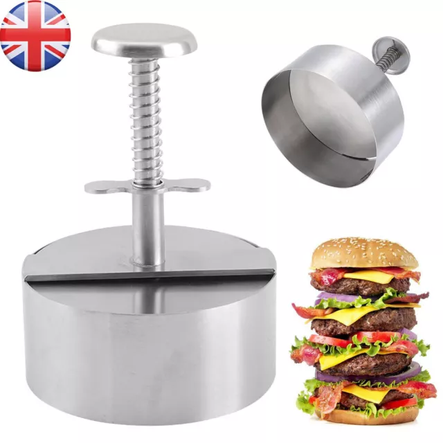 Burger Press Stainless Steel Hamburger Beef Meat Patty Maker Grill Non Stick UK