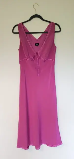 HOBBS Pink Silk Dress 12 Deep Rose 100% Lined Sleeveless Empire Line Bias Cut