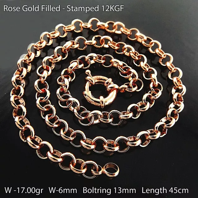 Necklace Real 18k Rose Gold Solid Filled Ladies Boltring Belcher Chain 45cm