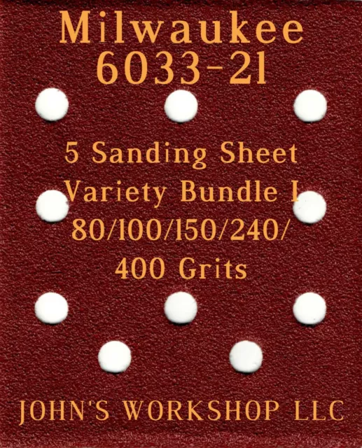 Milwaukee 6033-21 - 80/100/150/240/400 Grits - 5 Sandpaper Variety Bundle I